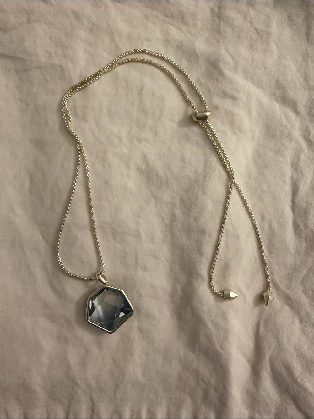Kendra Scott gold Vanessa necklace Hexagon Light Blue Crystal Pendant